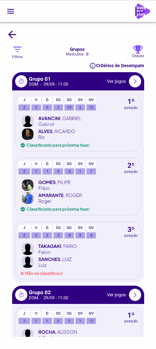 Tela de torneio do Bora Pro Play